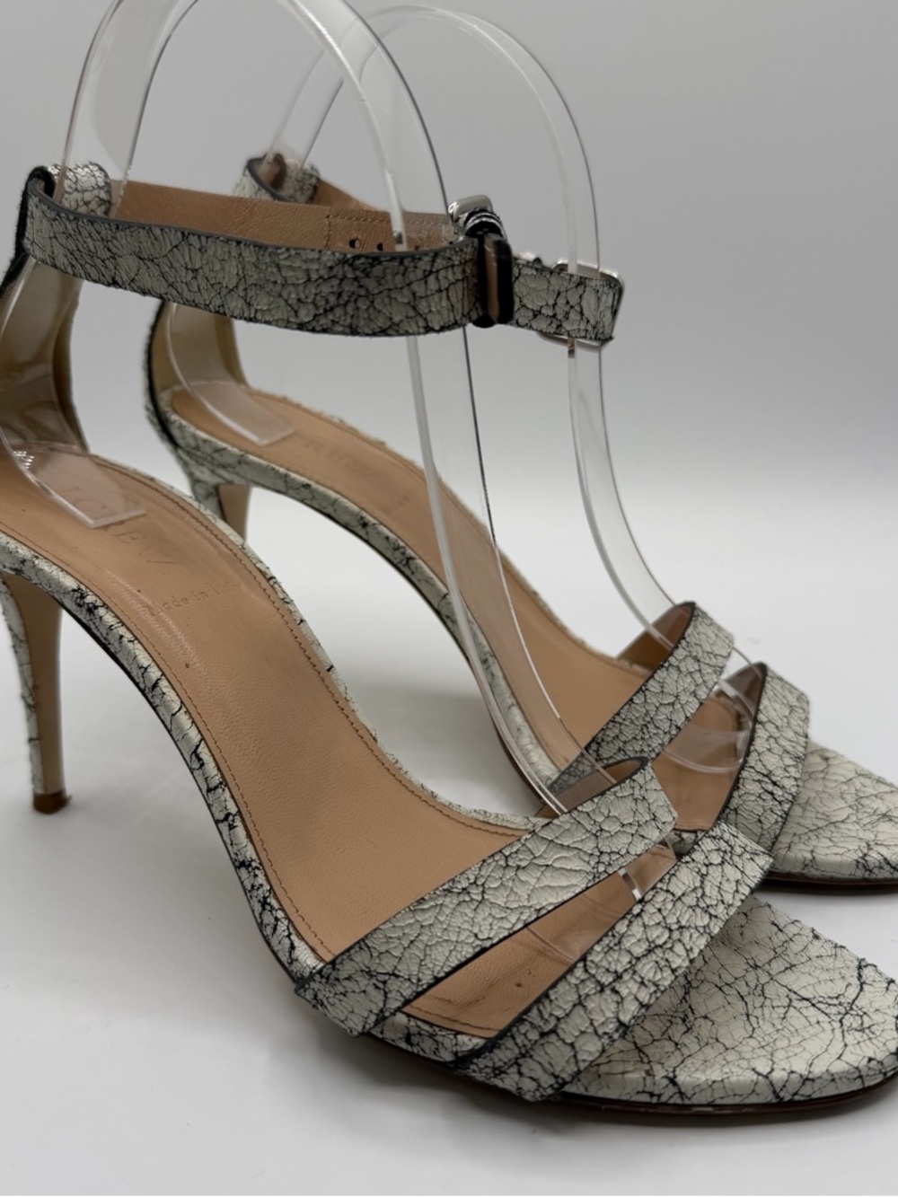 J.Crew Crackled Leather Ankle Strap Heels Size 8 Made in Italy